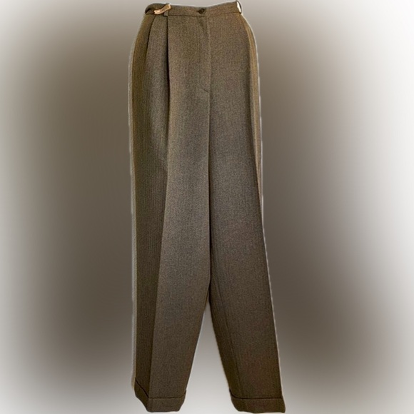 Ann Taylor Pants - ANN TAYLOR trousers, gold/tan, herringbone tweed, pleats, pockets, cuffs. 12 EUC